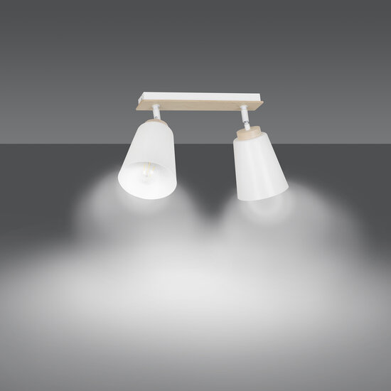 Emibig Emibig Salo 2L witte plafondlamp wit en hout 2x E27 - Perfecte verlichting voor elke ruimte