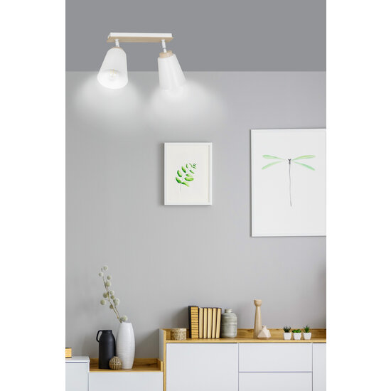 Salo 2L witte plafondlamp wit en hout 2x E27
