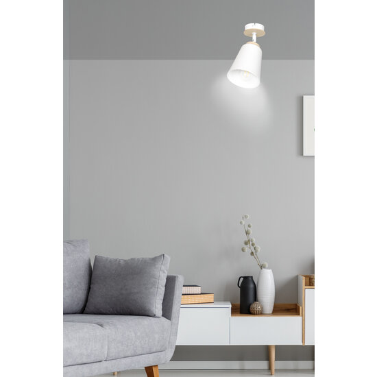 Salo witte plafondlamp wit en hout 1x E27