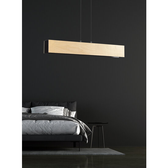 Raisio lange hanglamp hout met zwart binnenin 3x E27