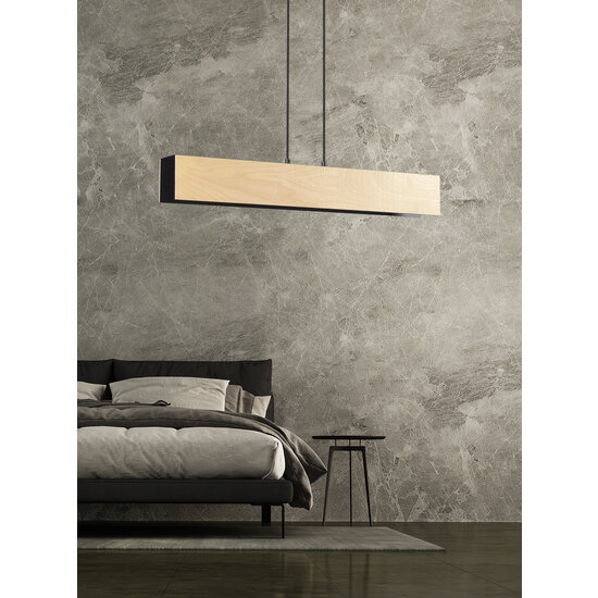 Lampe à suspension longue Raisio bois avec intérieur noir 3x E27