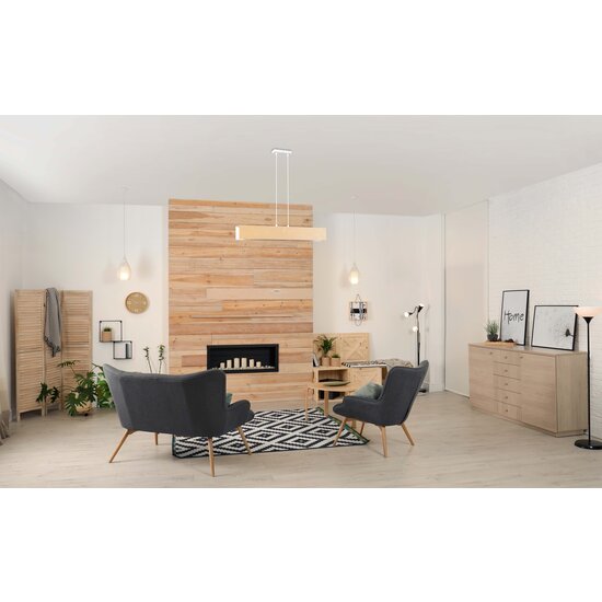 Raisio long blanc avec suspension en bois à l'intérieur 3x E27