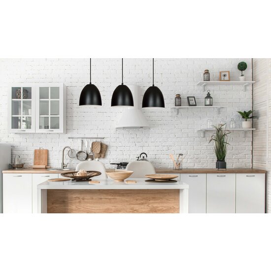 Varkaus triple black dome 3x E27 hanging lamp white inside