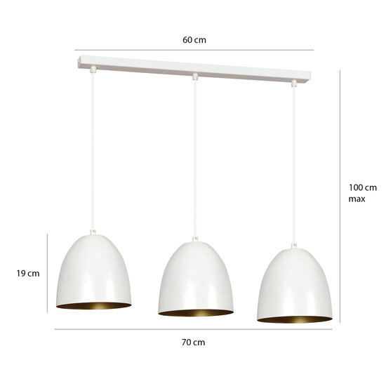 Varkaus white and gold triple dome 3x E27 hanging lamp