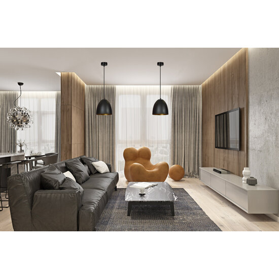 Varkaus black and gold dome 1x E27 hanging lamp