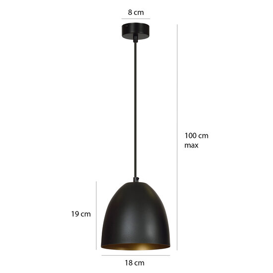 Varkaus black and gold dome 1x E27 hanging lamp