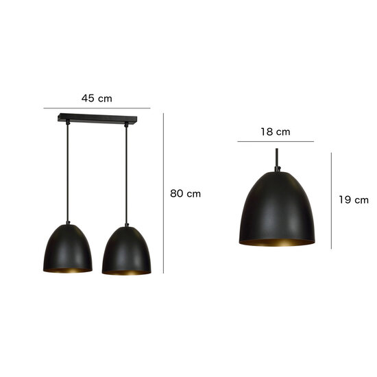 Emibig Emibig Varkaus zwart en goud dubbele koepel 2x E27 hanglamp - Perfecte verlichting voor elke ruimte