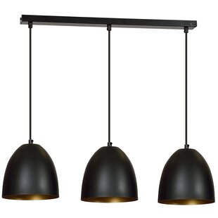Lampe à suspension Varkaus triple dôme noir et or 3x E27