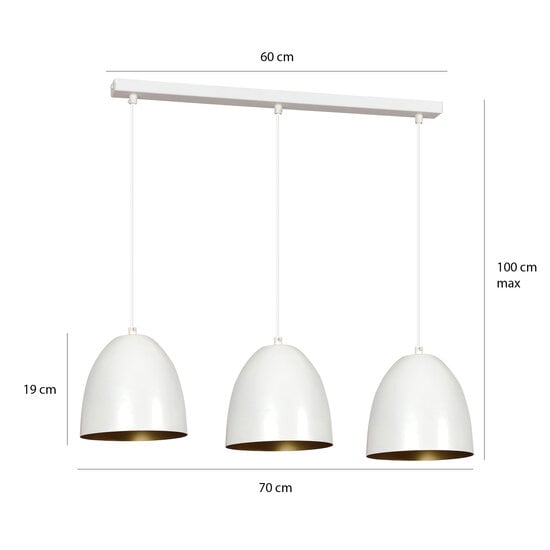Lampe à suspension Varkaus triple dôme noir et or 3x E27