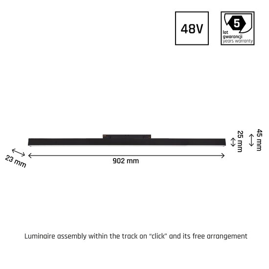 Magnetisches LED-Modul für 48V-Schiene 90 cm 22W 3000K
