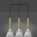Porvoo long 3L schwarz-goldene Hängelampe mit langen Röhren 3x GU10