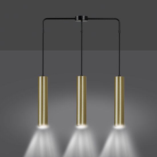 Porvoo long 3L schwarz-goldene Hängelampe mit langen Röhren 3x GU10