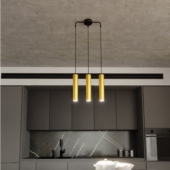 Porvoo long 3L schwarz-goldene Hängelampe mit langen Röhren 3x GU10
