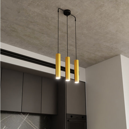 Porvoo long 3L schwarz-goldene Hängelampe mit langen Röhren 3x GU10