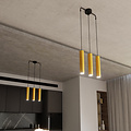 Porvoo long 3L schwarz-goldene Hängelampe mit langen Röhren 3x GU10
