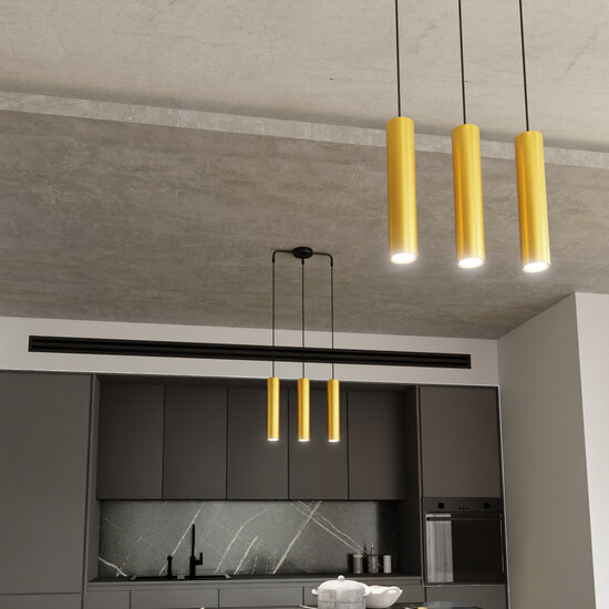 Porvoo long 3L black and gold hanging lamp long tubes 3x GU10