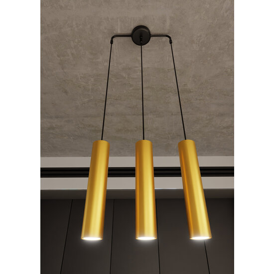 Porvoo long 3L schwarz-goldene Hängelampe mit langen Röhren 3x GU10
