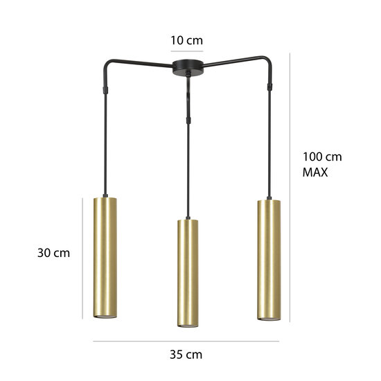 Emibig Emibig Porvoo compact 3L black and gold hanging lamp long tubes 3x GU10 - Ideal lighting for modern interiors
