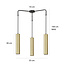 Porvoo compact 3L black and gold hanging lamp long tubes 3x GU10