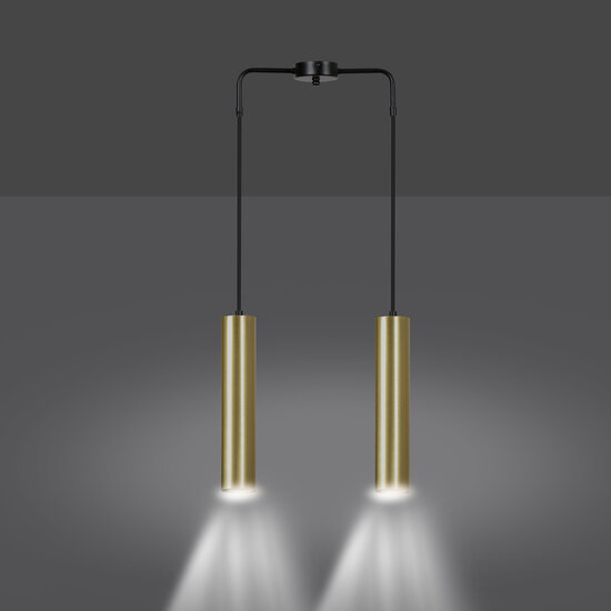 Porvoo 2L zwart en goud hanglamp lange kokers 2x GU10