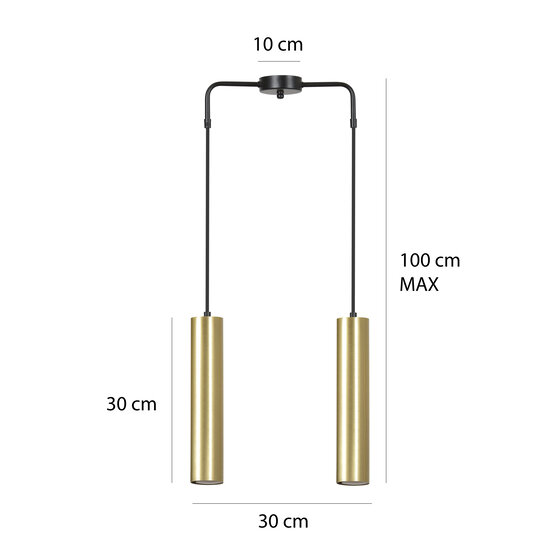 Porvoo 2L suspension noire et dorée tubes longs 2x GU10
