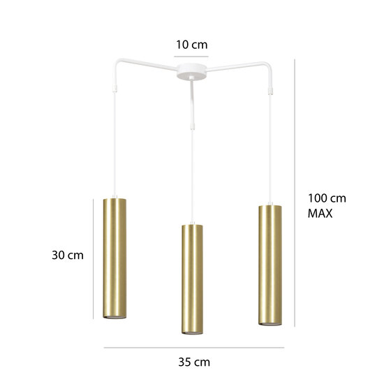 Emibig Emibig Porvoo white and gold compact 3L hanging lamp long tubes 3x GU10 - Ideal lighting for any space