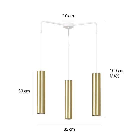 Porvoo white with gold long 3L hanging lamp long tubes 3x GU10
