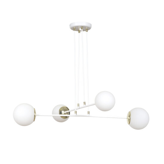 Oulu wit met messing hanglamp en wit glas 4x E14