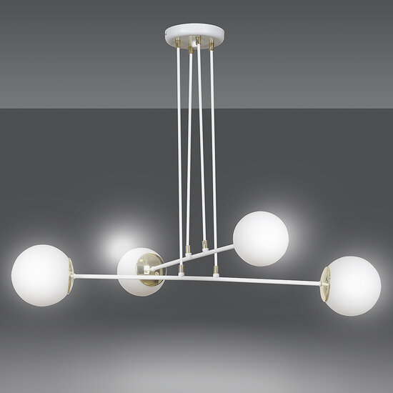 Oulu wit met messing hanglamp en wit glas 4x E14