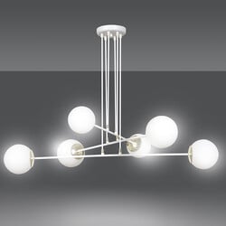 Emibig Oulu grote witte hanglamp met messing en 6 witte glazen bollen E14