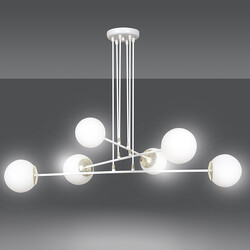 Emibig Oulu large white hanging lamp with brass and 6 white glass bulbs E14
