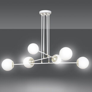 Lámpara colgante grande blanca Oulu con latón y 6 bombillas de vidrio blanco E14