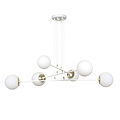 Oulu large white hanging lamp with brass and 6 white glass bulbs E14