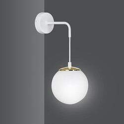 Oulu wandlamp volledig wit met wit glas en messing accent E14