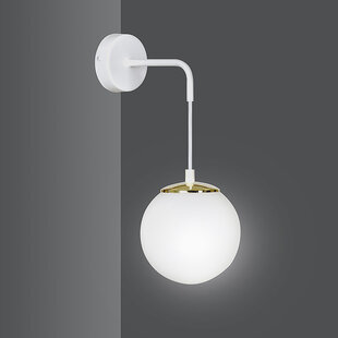 Oulu wall lamp completely white with white glass and brass accent E14