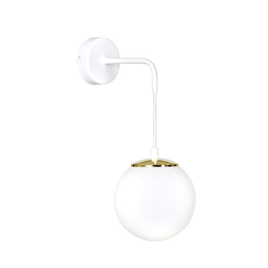 Oulu wandlamp volledig wit met wit glas en messing accent E14