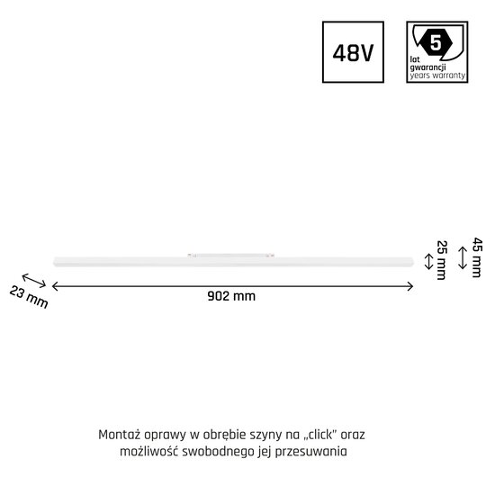 Magnetisches LED-Modul für 48V-Schiene 90 cm 22W 3000K