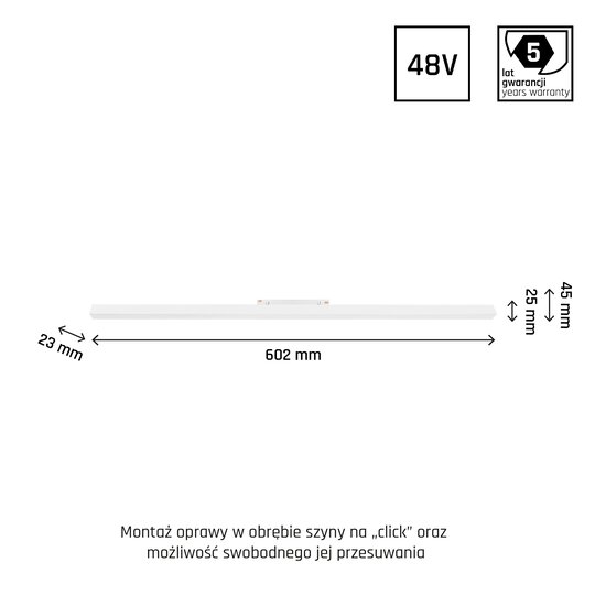 Module LED magnétique 60 cm pour rail 48V W 3000K
