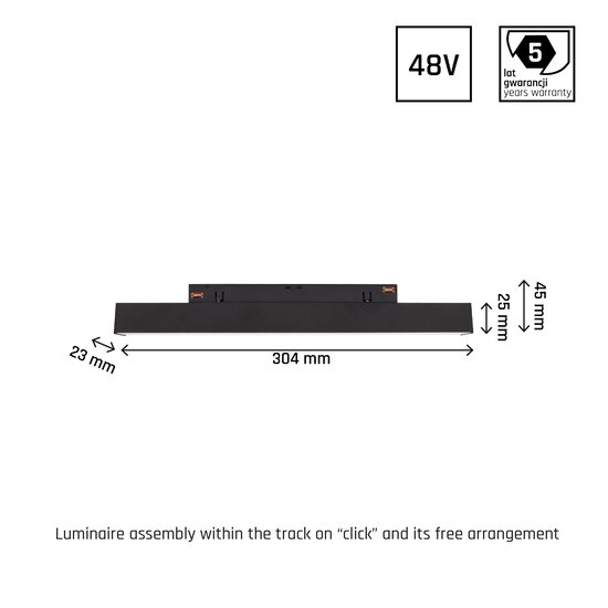 Korte LED module voor 48V rail 30 cm 8W 3000K magnetisch