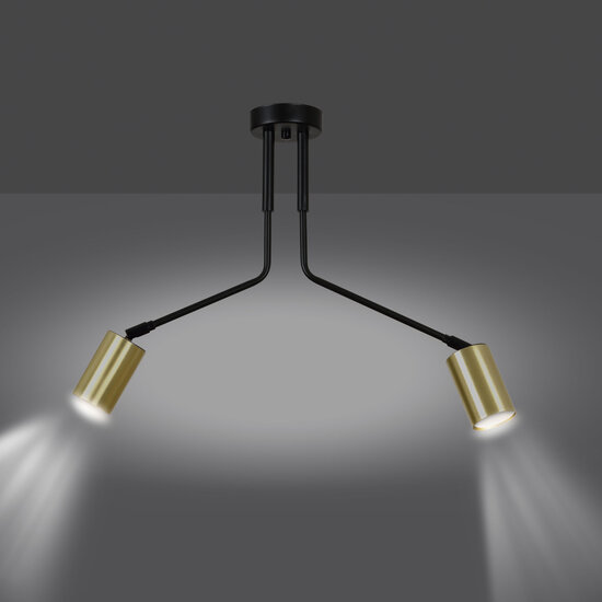 Mikkeli 2x GU10 richtbare hanglamp zwart met goud