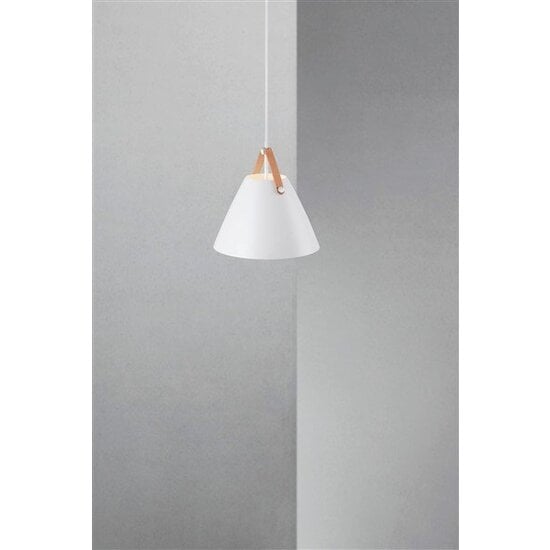 Scandinavian pendant lamp in white with leather details, GU10 socket max 40W, dimmable, 300 cm textile cable, IP20