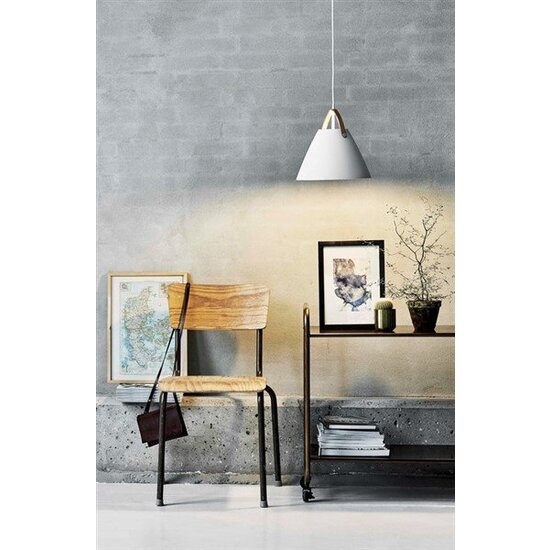 Scandinavische hanglamp wit met leren details, GU10-fitting max 40W, dimbaar, textielkabel 300 cm, IP20