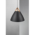Skandinavische Hängelampe schwarz E27, Metallschirm Ø 68 cm mit Lederdetail, Höhe 60,7 cm, IP20, dimmbar mit passender Lampe