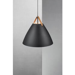 Lámpara colgante escandinava negra E27 metal y cuero 68 cm Ø