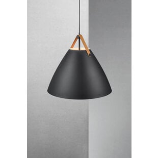 Scandinavian pendant lamp black E27 metal and leather 68 cm Ø