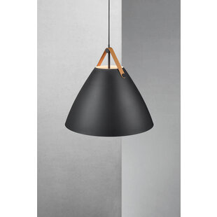 Suspension scandinave noire E27 métal et cuir 68 cm Ø