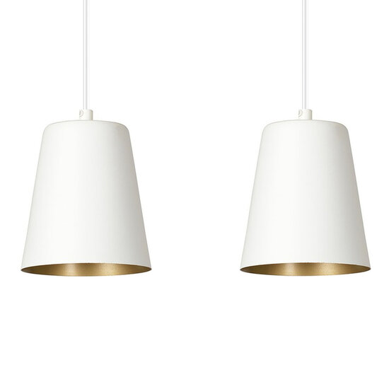 Keemi double blanc avec suspension dorée conique 2x E27