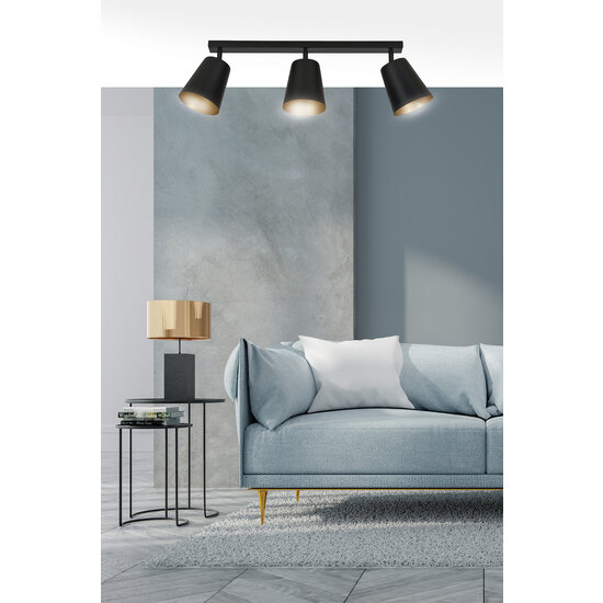 Raahe 3L goud en zwarte richtbare triple plafondlamp 3x E27