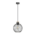 Tornio hanglamp zwart met licht houtstructuur metaal 1x E27