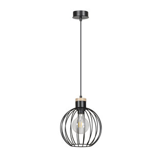 Lampe à suspension Tornio noire avec structure en bois clair métal 1x E27